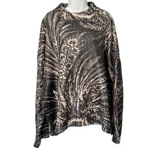 Etro Brown Cream Foliage Floral Oversize Coated Wool Sweater sz 40 / M Designer